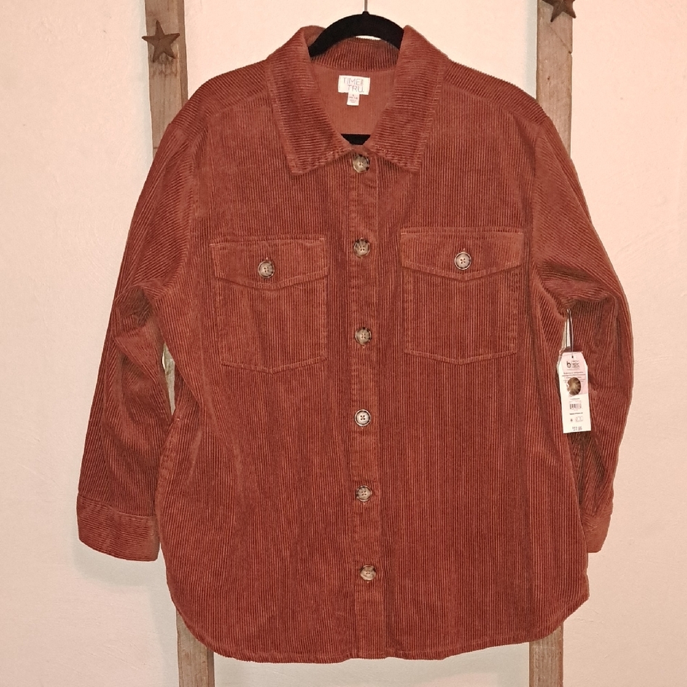 Time and Tru Rust Utility Jacket with Textured Fabric and Shirt Collar